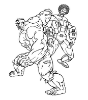 coloriage hulk en pleine lutte